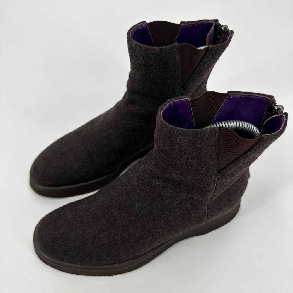 Ralph Lauren Purple Label Womens Boiled Wool Ankle Boots Brown Leather Luxury 5B